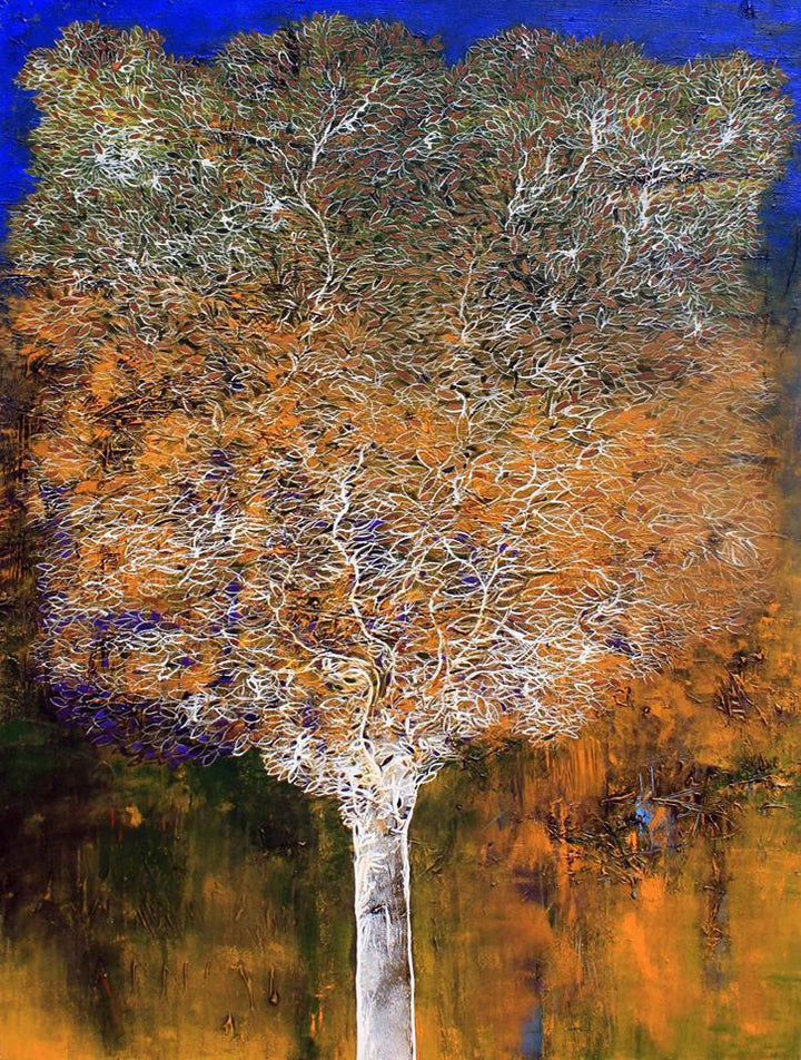 Tree Of Life Orange Painting by Bhaskar Rao | ArtZolo.com