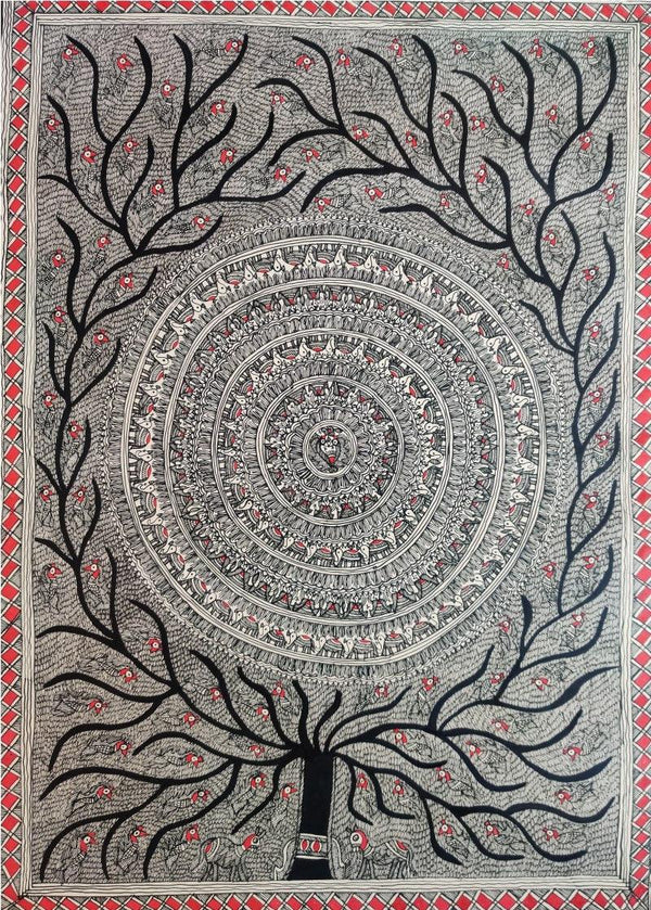 Tree Of Prosperity Traditional Art by Mithilesh Jha | ArtZolo.com