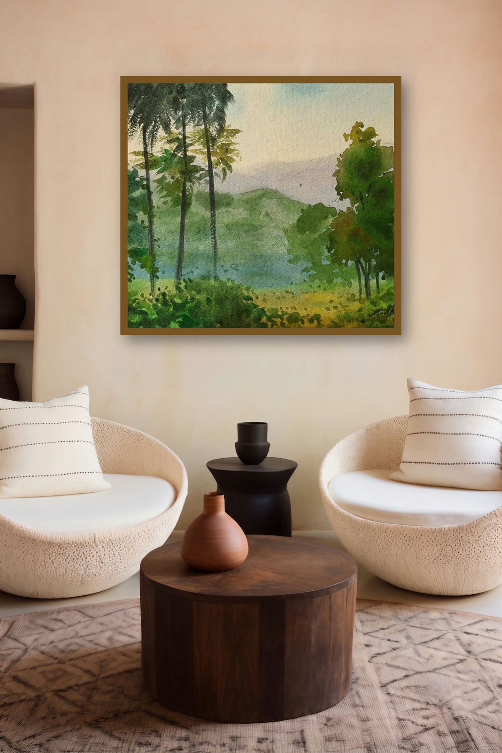 Trees (Verdant Horizon) by artist Madhukar Mahajan displayed in a Curated gallery