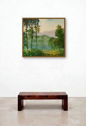 Trees (Verdant Horizon) by artist Madhukar Mahajan displayed in a Art Deco Hotel Suite