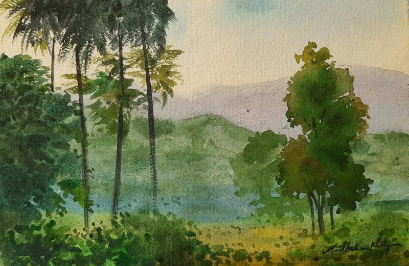 Nature watercolor painting titled 'Trees', 10x14 inches, by artist Madhukar Mahajan on Paper
