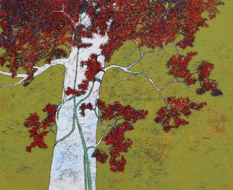 Nature acrylic painting titled 'Treescape 5', 48x60 inches, by artist Bhaskar Rao on Canvas