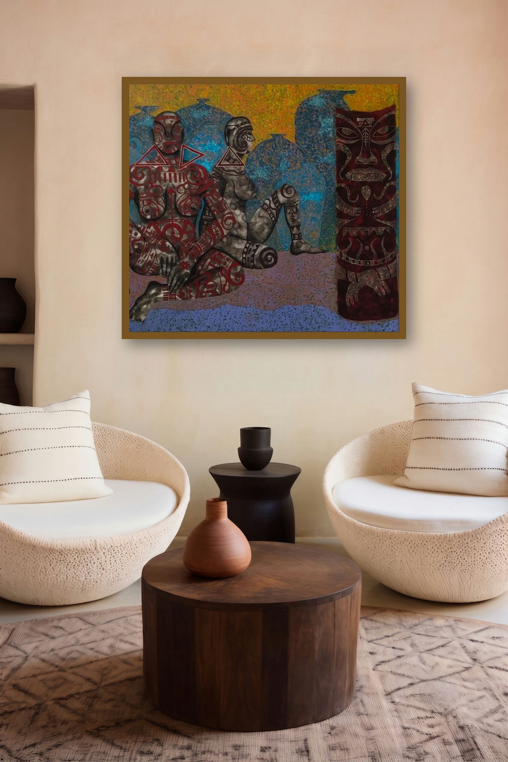 Tribal (Ancient Echoes) by artist Mandar Khadtar displayed in a Museum Style gallery