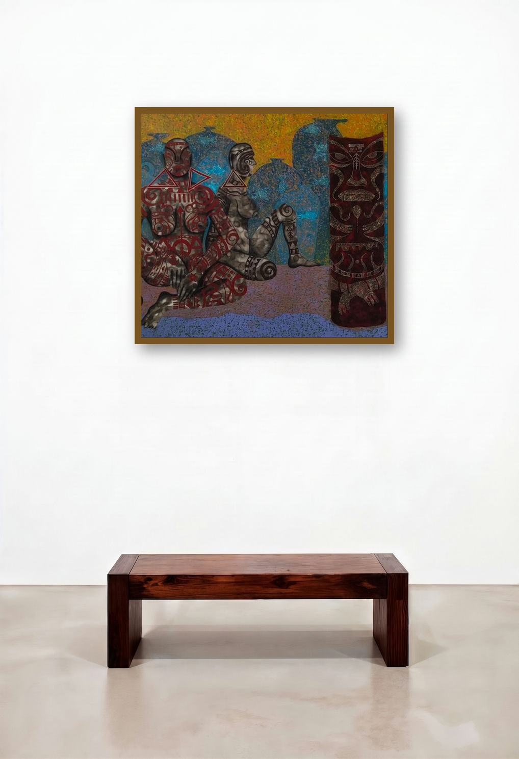 Tribal (Ancient Echoes) by artist Mandar Khadtar displayed in a Transitional Living Room