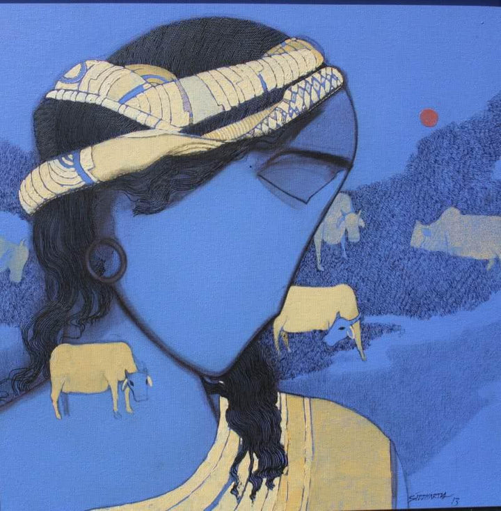 Tribal Boy Blue Painting by Siddharth Shingade | ArtZolo.com