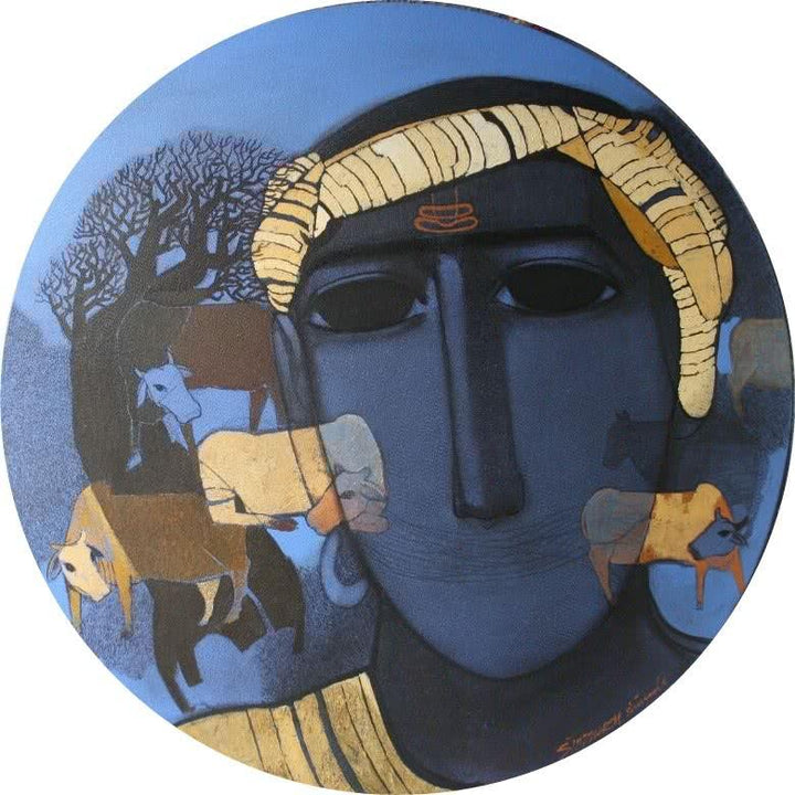 Tribal Boy Round Painting by Siddharth Shingade | ArtZolo.com
