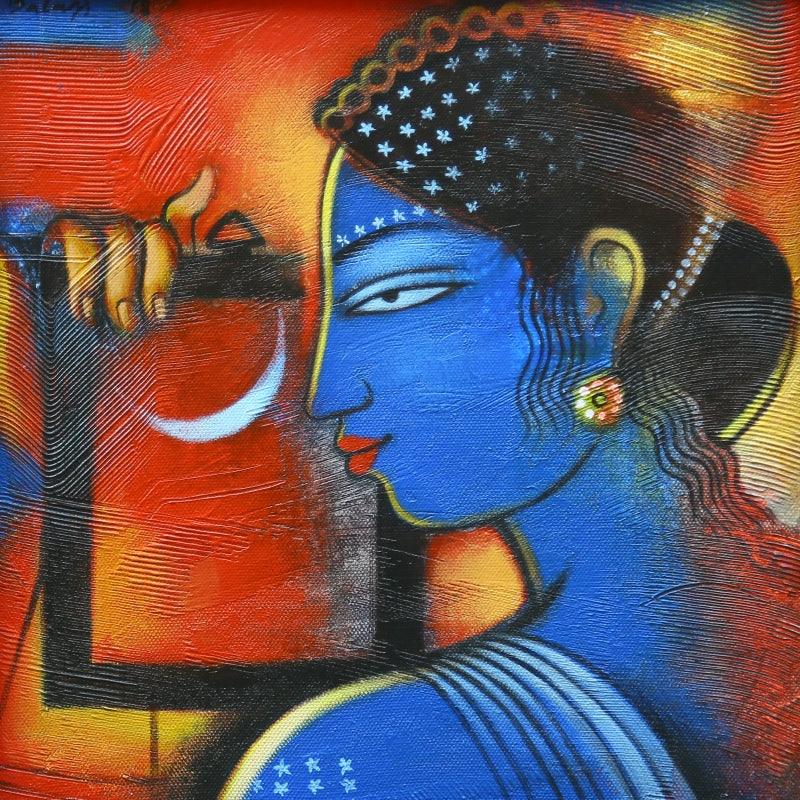 Figurative acrylic painting titled 'Tribal Lady 2', 12x12 inches, by artist Balaji Ubale on Canvas