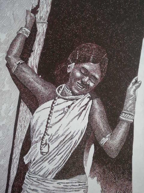 Tribal Lady 3 Drawing by Pradeep Swain | ArtZolo.com