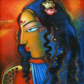 Figurative acrylic painting titled 'Tribal Lady 4', 12x10 inches, by artist Balaji Ubale on Canvas