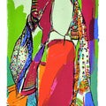 Figurative serigraphs painting titled 'Tribal Woman', 45x20 inches, by artist Vrindavan Solanki on Paper