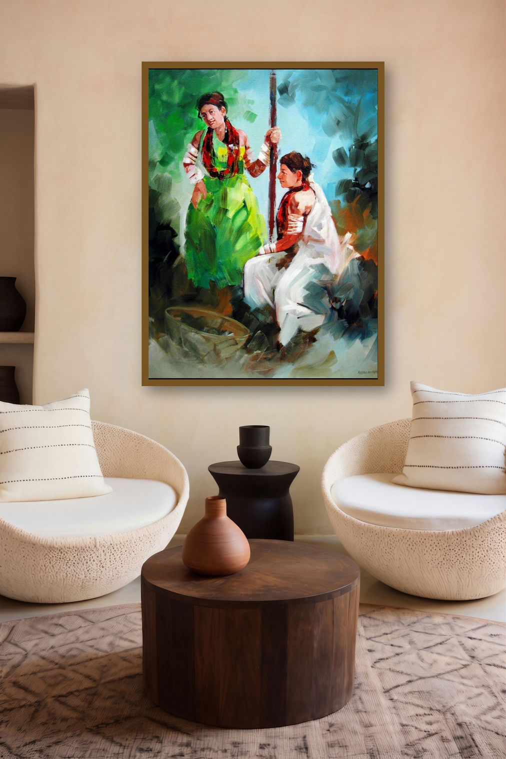 Tribal Women by artist Kariyappa Hanchinamani displayed in a Museum Style gallery