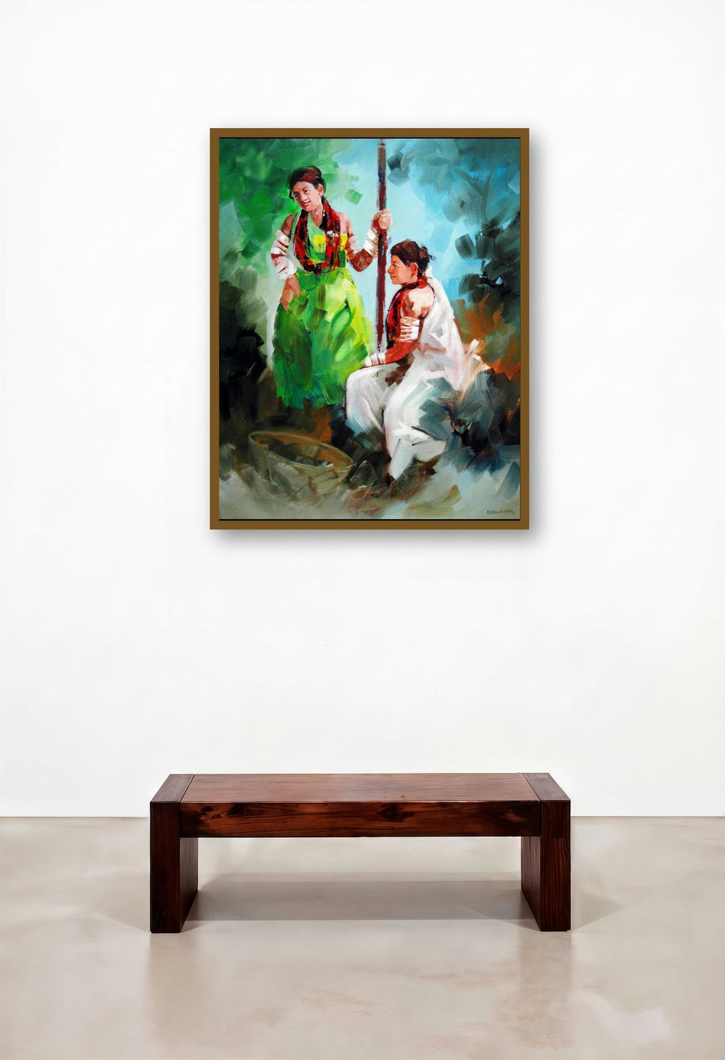 Tribal Women by artist Kariyappa Hanchinamani displayed in a Minimalist Penthouse