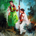 Figurative acrylic painting titled 'Tribal Women', 48x32 inches, by artist Kariyappa Hanchinamani on Canvas