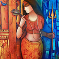 Figurative acrylic painting titled 'Trinayani', 32x24 inches, by artist Mousumi Mukherjee on Canvas