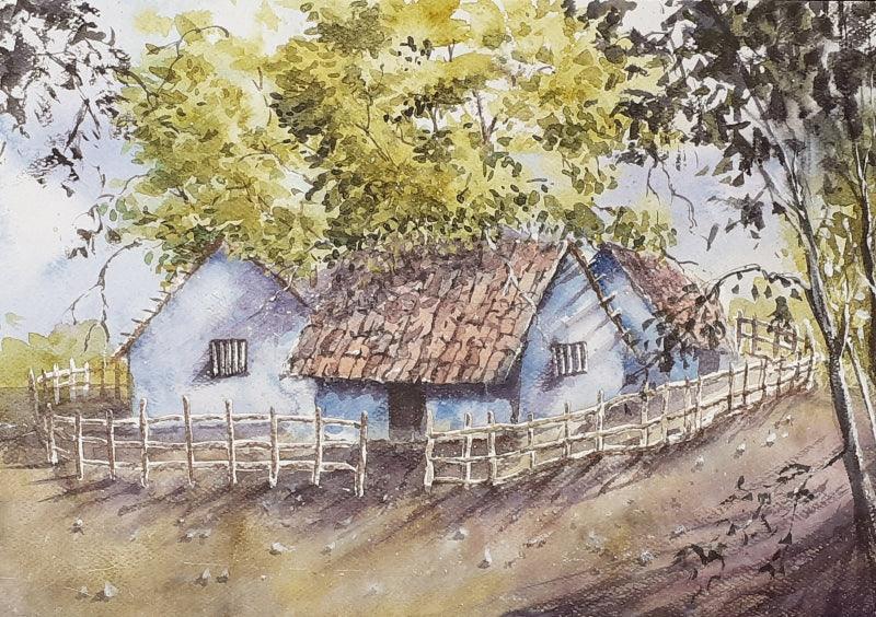 Landscape watercolor painting titled 'Tropical summers', 16x12 inches, by artist Mrutyunjaya Dash on Paper