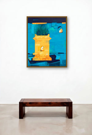 Tulsi (Shrine in the Night) by artist Dipak Asole displayed in a Modern Family Room