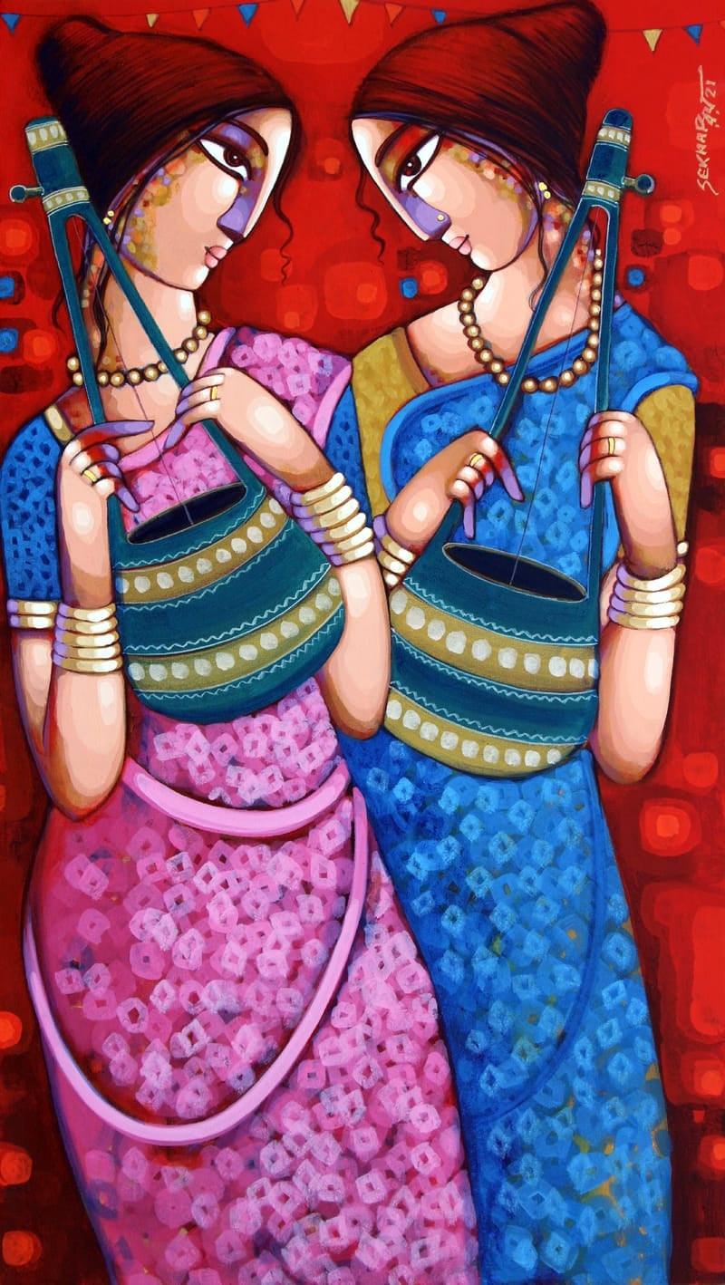 Figurative acrylic painting titled 'Tune Of Bengal', 42x24 inches, by artist Sekhar Roy on Canvas