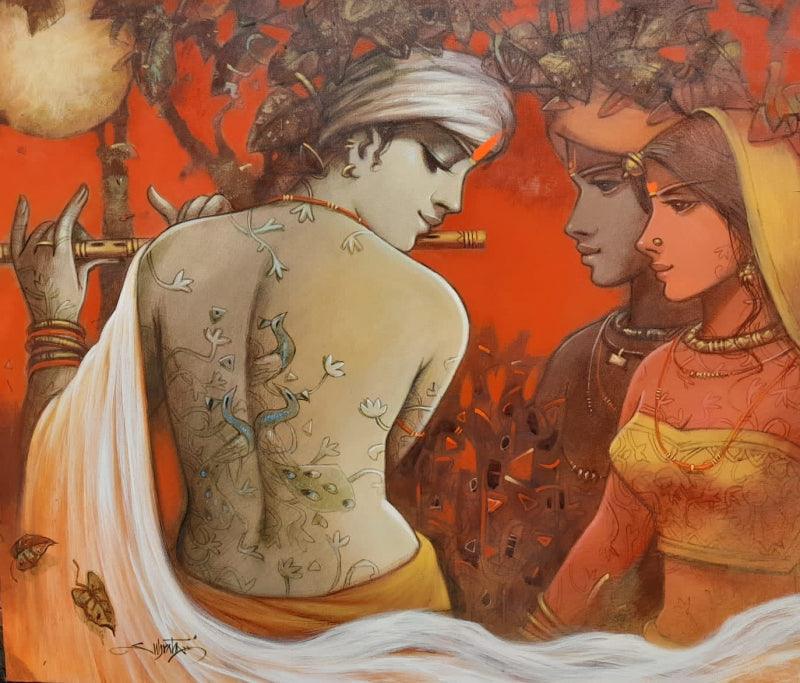 Figurative acrylic painting titled 'Tune Of Love', 36x42 inches, by artist Subrata Das on Canvas