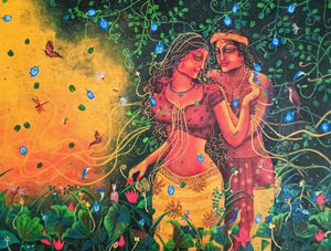 Tune Of Love (Shiva's Divine Abode) by Lisha N T, Original Acrylic Religious Painting on Canvas, Medium Horizontal Wall Art