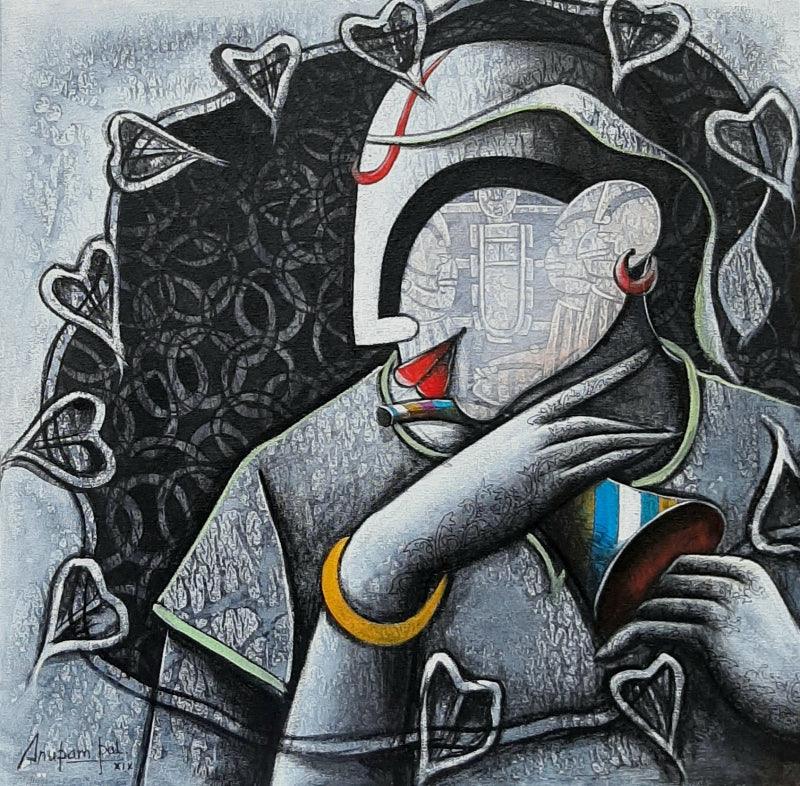 contemporary acrylic painting titled 'Tunes of devotion', 20x20 inches, by artist Anupam Pal on Canvas