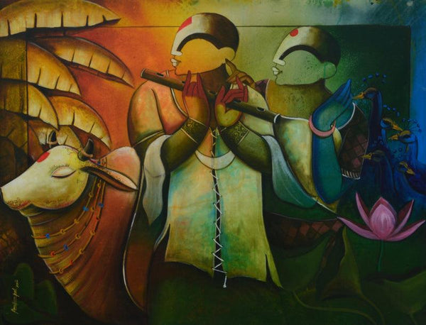 Tunes Of Flute Painting by Anupam Pal | ArtZolo.com
