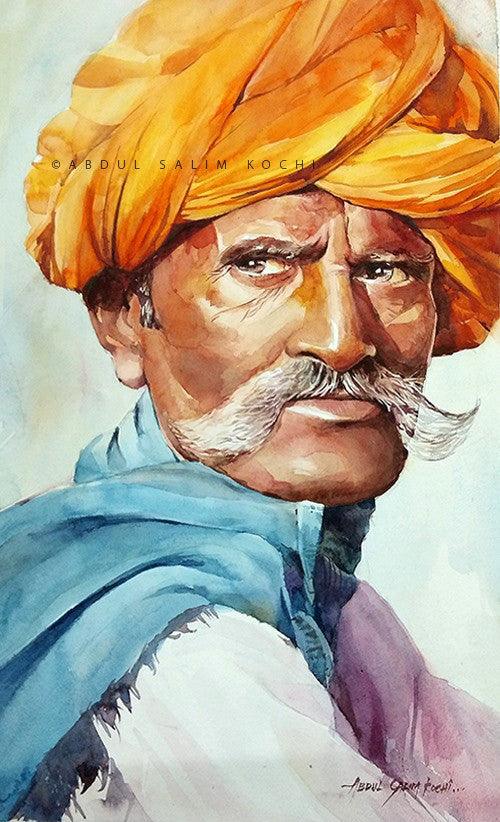 Turban Man 2 Painting by Abdul Salim | ArtZolo.com
