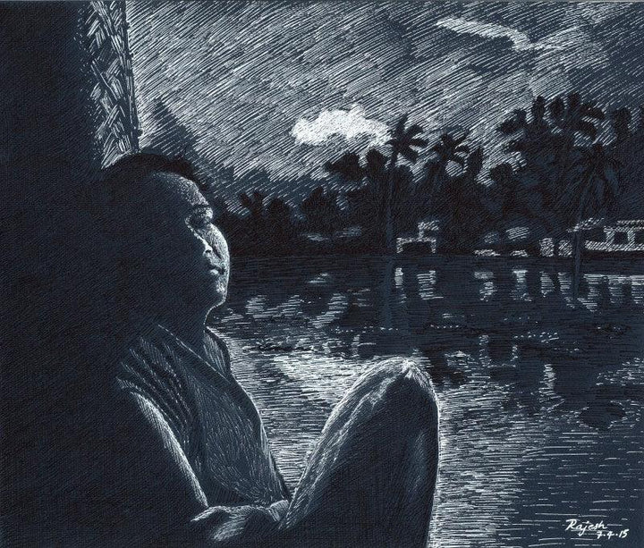 Twilight From Boathouse Drawing by Guru Rajesh | ArtZolo.com