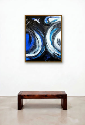 Twins (Blue Fusion) by artist Seema Kadam displayed in a Industrial Lounge