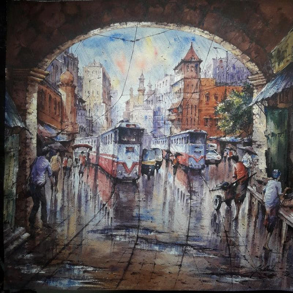 Twins Tram In Kolkata 1 Painting by Shubhashis Mandal | ArtZolo.com
