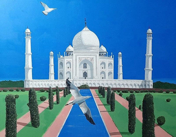 Two Alaskian Birds Visting To Taj Painting by Ashikali Khan | ArtZolo.com