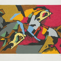 Animals serigraphs painting titled 'Two Horses', 30x40 inches, by artist M. F. Husain on Paper