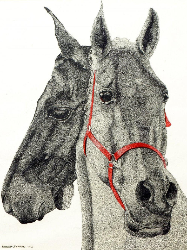 Two Horses Drawing by Kamalesh Salaskar | ArtZolo.com
