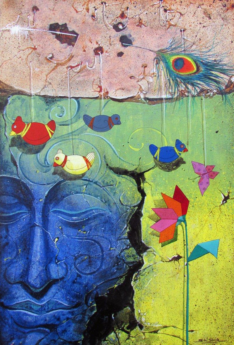 Figurative acrylic painting titled 'UNTITLE', 36x24 inches, by artist Shishir Bhatt on Canvas