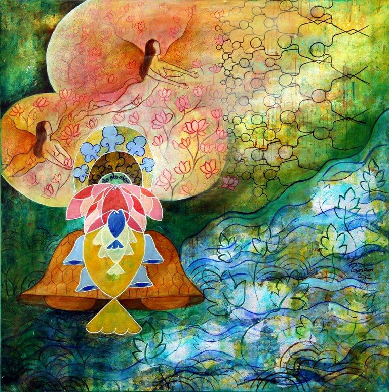 Figurative acrylic painting titled 'UNTITLED', 24x24 inches, by artist POONAM AGARWAL on Canvas