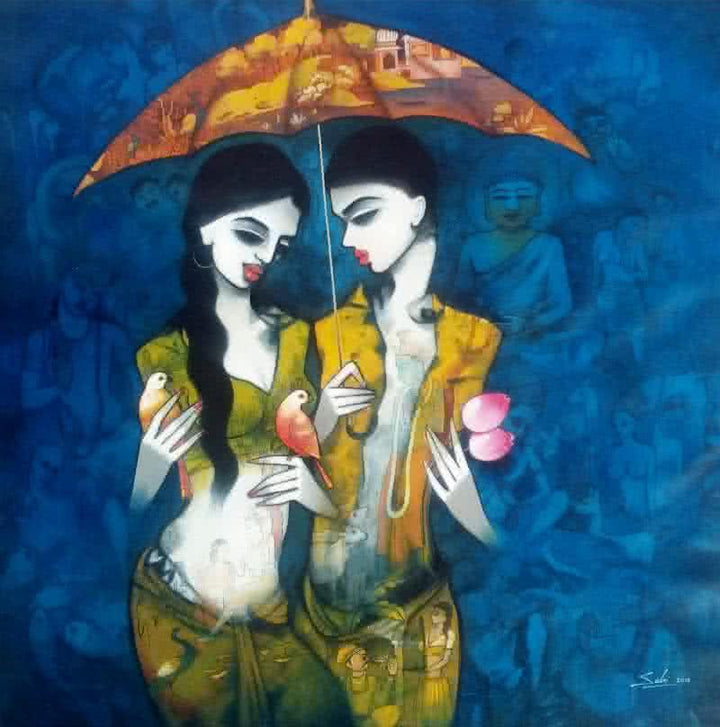 Under The Umbrella Painting by Mukesh Salvi | ArtZolo.com