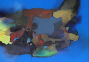 Untitled (Blue Symphony) by Ravindra Parkhi, Original Mixed Media Abstract Painting on Canvas, X-Large Horizontal Wall Art