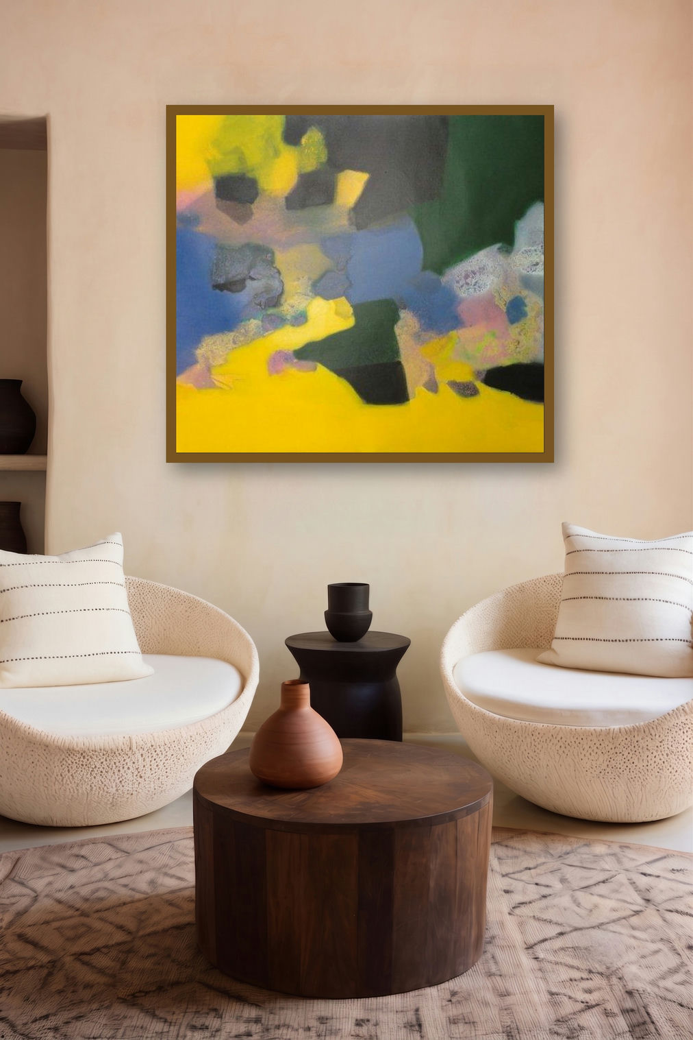 Untitled (Sunlit Fields) by artist Ravindra Parkhi displayed in a Modern gallery