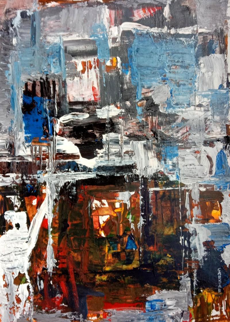 Abstract acrylic painting titled 'Untitle', 12x18 inches, by artist Sardar Jadhav on Paper