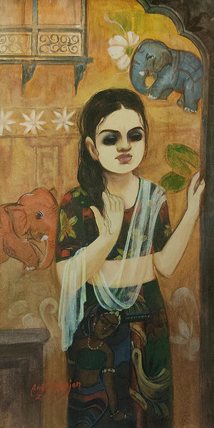 Figurative acrylic painting titled 'Untitled 01', 24x12 inches, by artist Anil Mahajan on Canvas