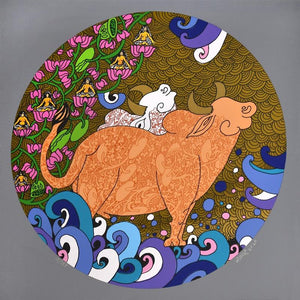contemporary serigraphs painting titled 'Untitled 1', 20x20 inches, by artist Seema Kohli on Metallic Film Pasted