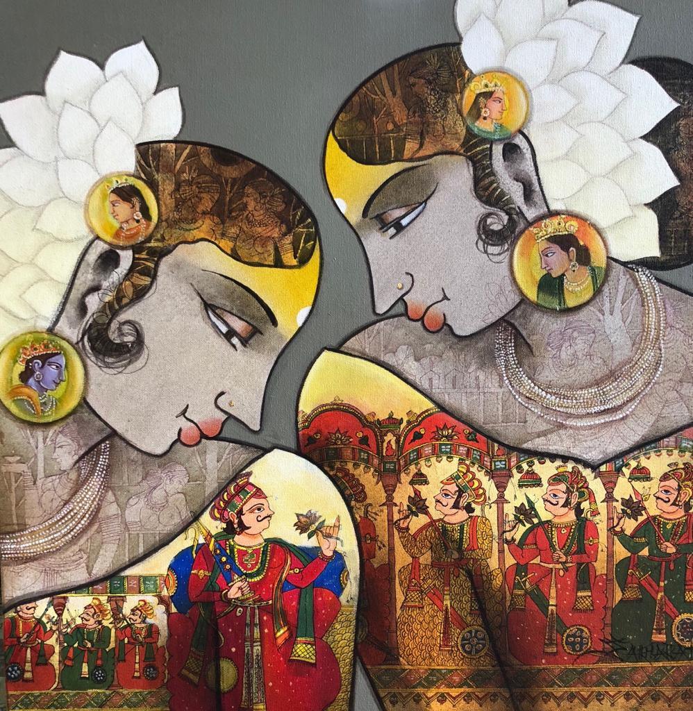 Figurative acrylic painting titled 'Untitled 1', 24x24 inches, by artist Sachin Kharat on Canvas