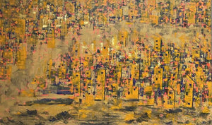 Cityscape oil painting titled 'Untitled 1', 36x60 inches, by artist Karishma Wadhwa on Canvas