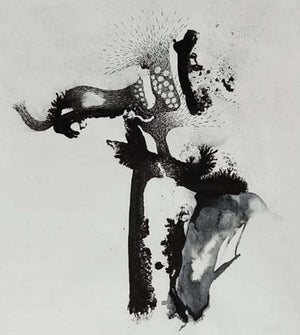 Abstract mixed media painting titled 'Untitled 1', 48x36 inches, by artist Huma Khan on Canvas