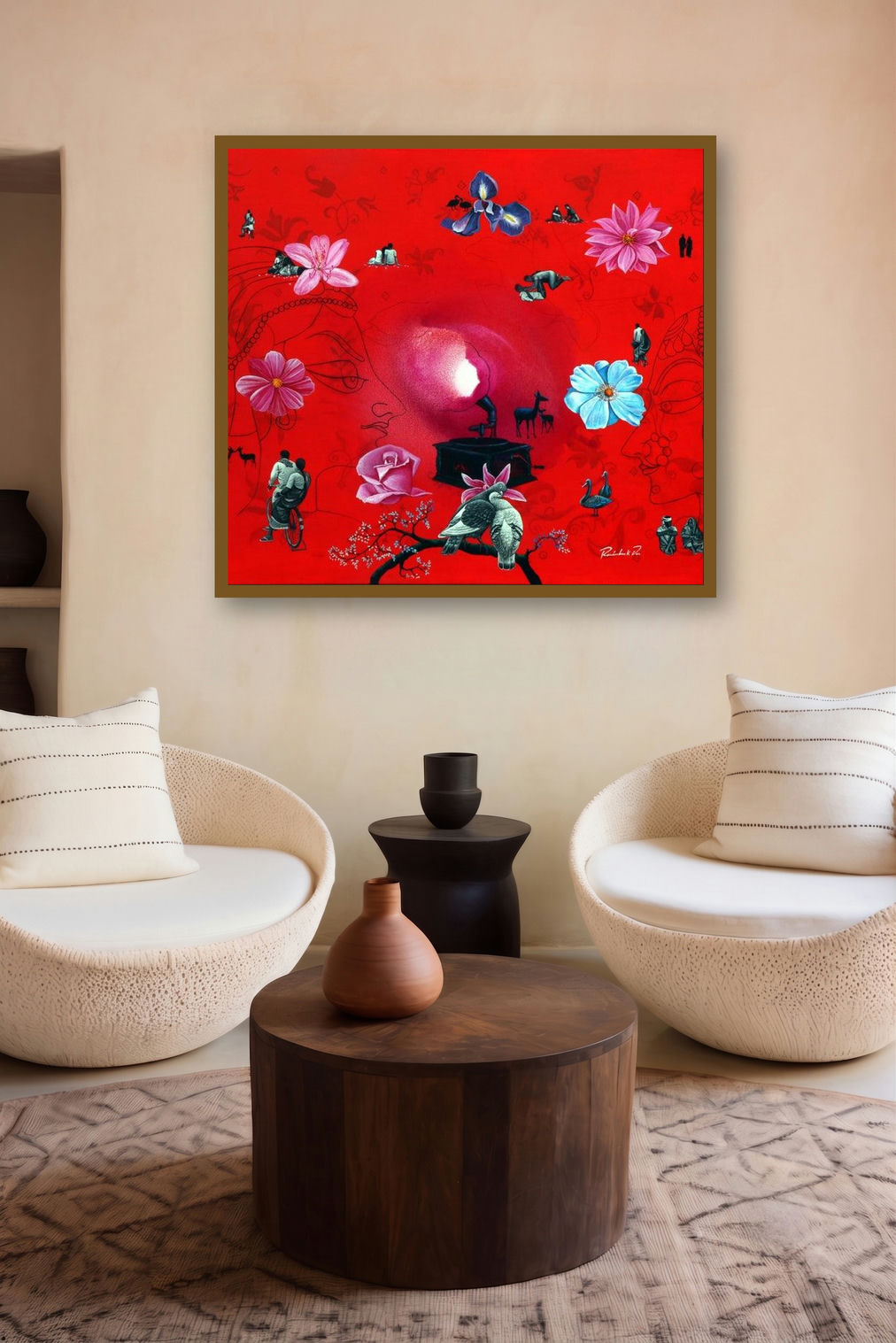 Untitled 1 (Crimson Embrace) by artist Rawindra Das displayed in a Boutique gallery