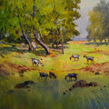 Landscape acrylic oil painting titled 'Untitled 1', 14x16 inches, by artist Riyaj Shikalgar on Paper