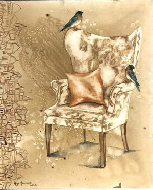 Still-life coffee & watercolor painting titled 'Untitled 1', 24x20 inches, by artist Afza Tamkanat on Canvas