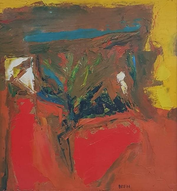 Abstract oil painting titled 'Untitled 1', 15x13 inches, by artist SH Raza on Board
