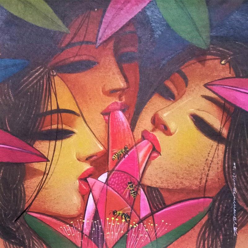 Figurative acrylic painting titled 'Untitled 1', 12x12 inches, by artist Gopal Naskar on Paper Board