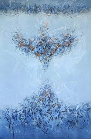 Abstract acrylic painting titled 'Untitled 1', 36x24 inches, by artist Ashok Hinge on Canvas