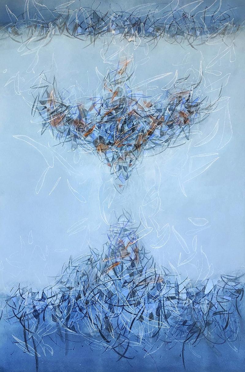 Abstract acrylic painting titled 'Untitled 1', 36x24 inches, by artist Ashok Hinge on Canvas